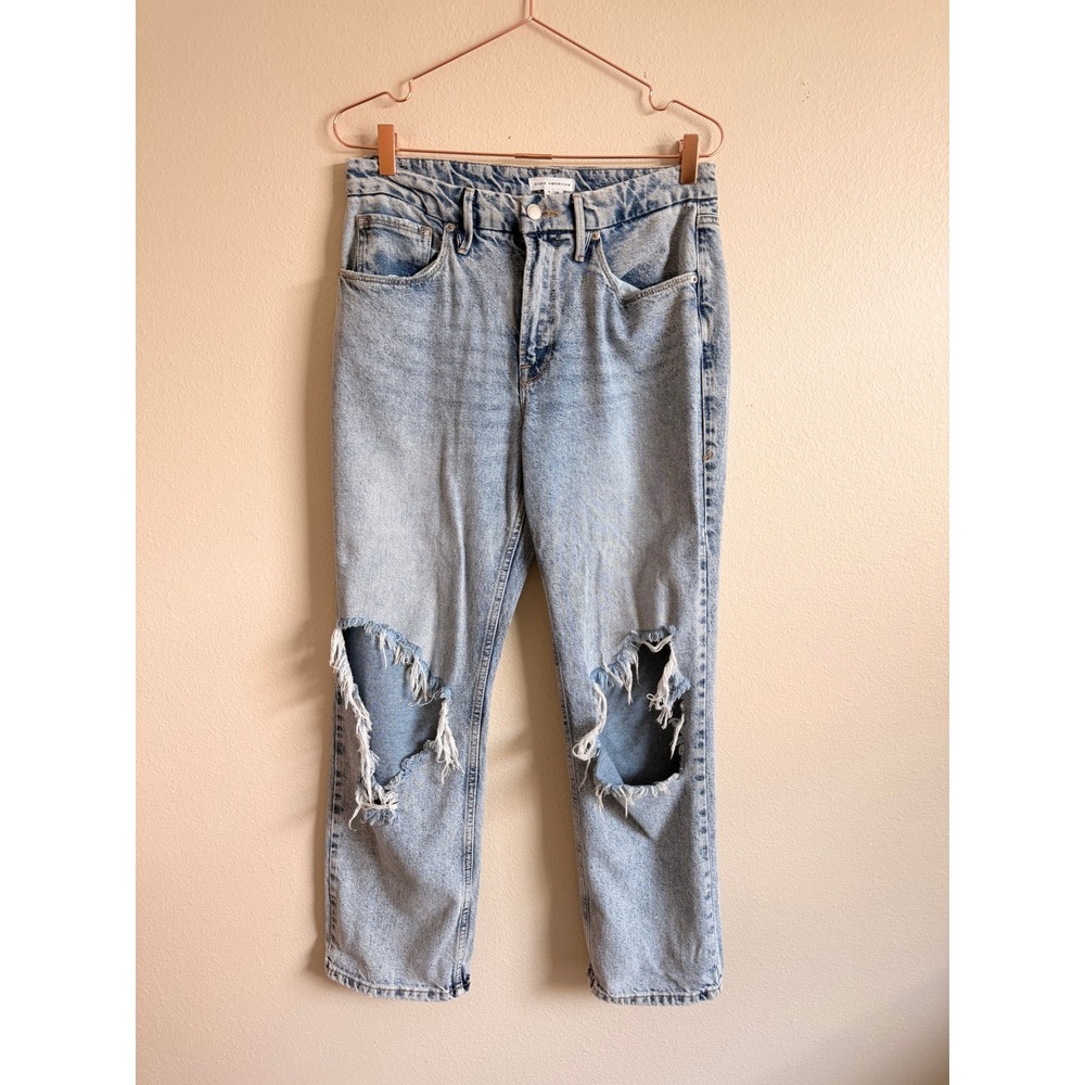 Good American Jeans Womens 6/28 Light Indigo Good 90s Distressed High Rise Acid - Picture 3 of 7